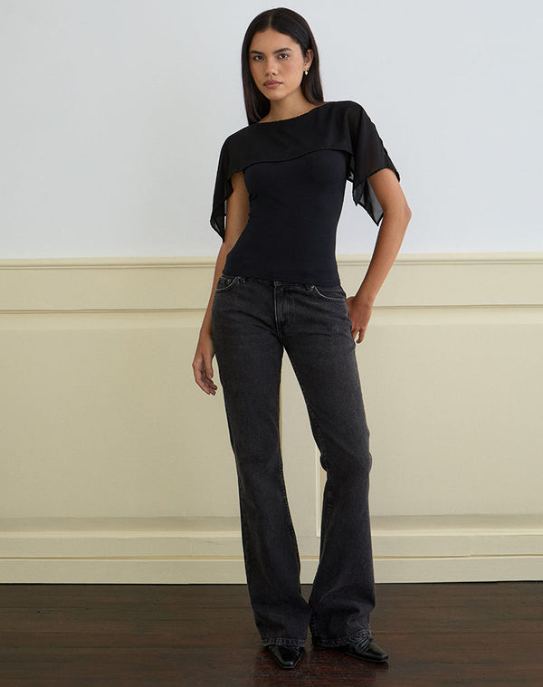 motel rocks Cirata Top in Rayon Jersey Chiffon Black