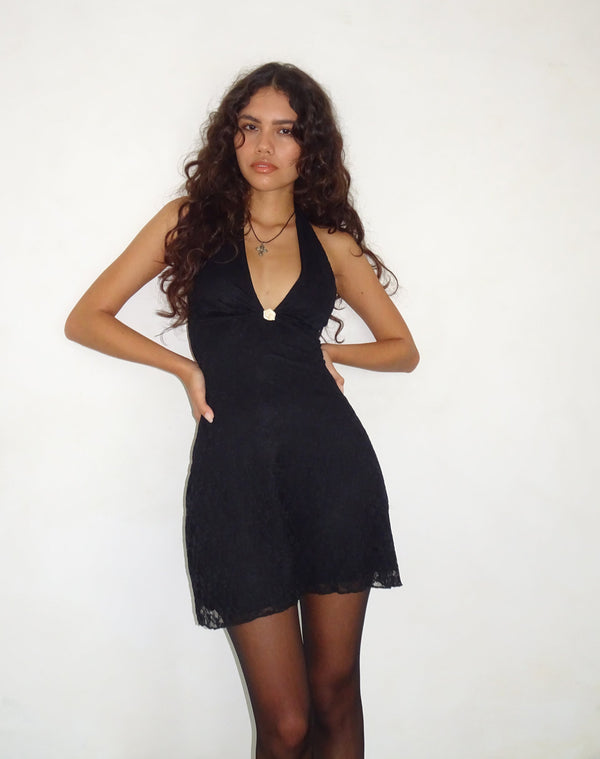 Motel Rocks Codami Halterneck Mini Dress In Lace Black