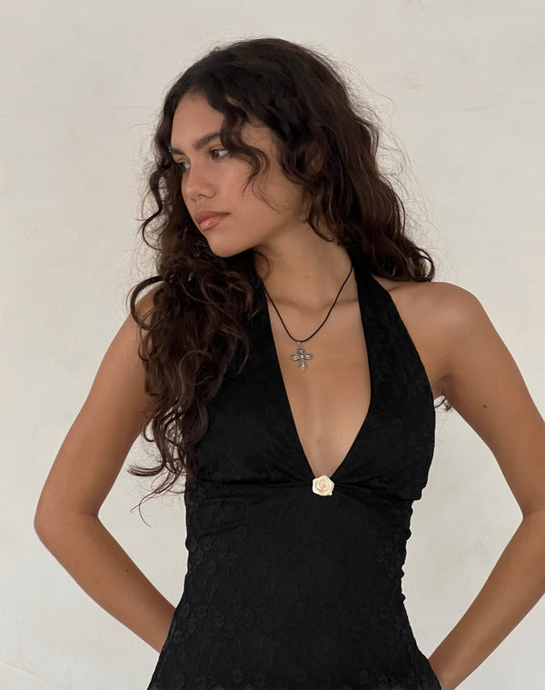Motel Rocks Codami Halterneck Mini Dress In Lace Black