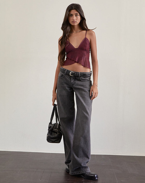 Motel Rocks Cojira Mesh Butterfly Top In Tonal Burgundy Paisley