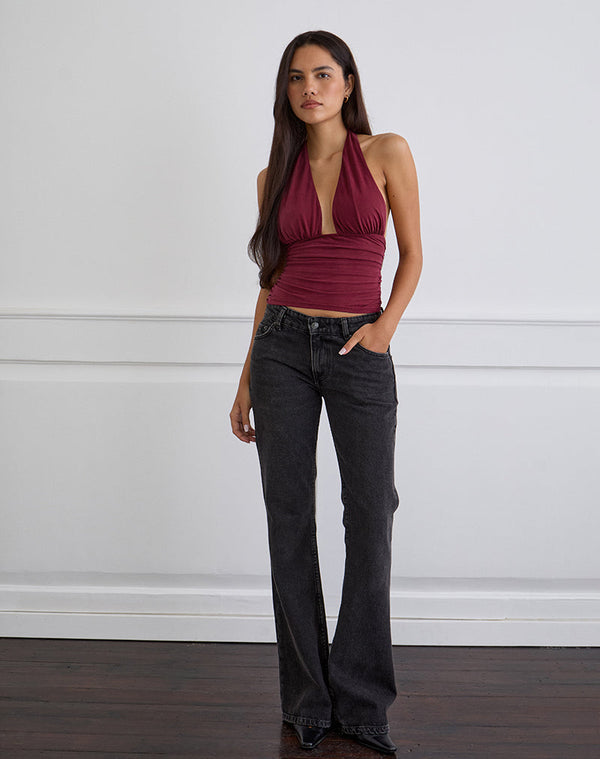 Motel Rocks Cosimo Halterneck Top In Cupro Dark Red