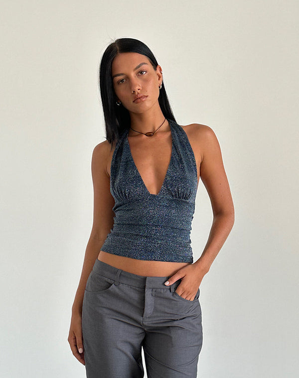 motel rocks Cosimo Halterneck Top in Midnight Shimmer