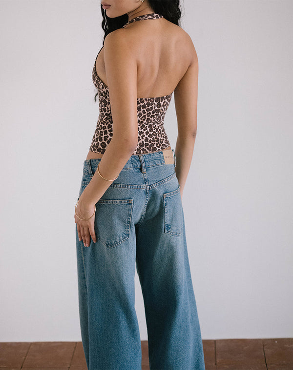Motel Rocks Cosimo Halterneck Top In Rar Leopard Sandstorm