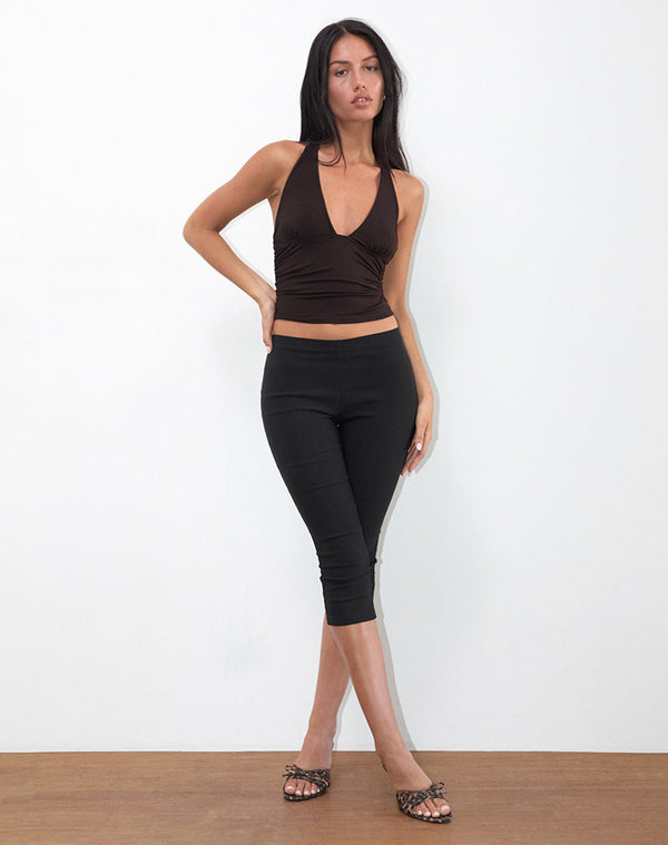 Motel Rocks Cosmo Halterneck Top In Jersey Chocolate Brown