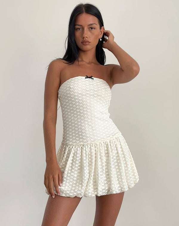 Motel Rocks Cryolan Bandeau Mini Dress In Ivory Heart Lace