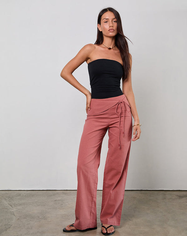 motel rocks Cursa Trouser with Belt in Linen Tuscan Red