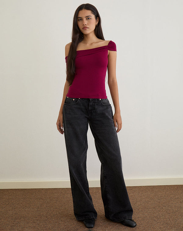 Motel Rocks Cuthbe Off The Shoulder Twist Top In Burgundy
