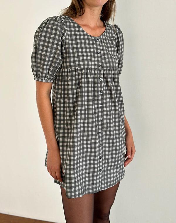 Motel Rocks Cybera Mini Dress In Tonal Gingham Black And Grey