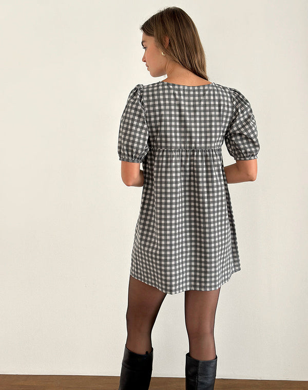 Motel Rocks Cybera Mini Dress In Tonal Gingham Black And Grey
