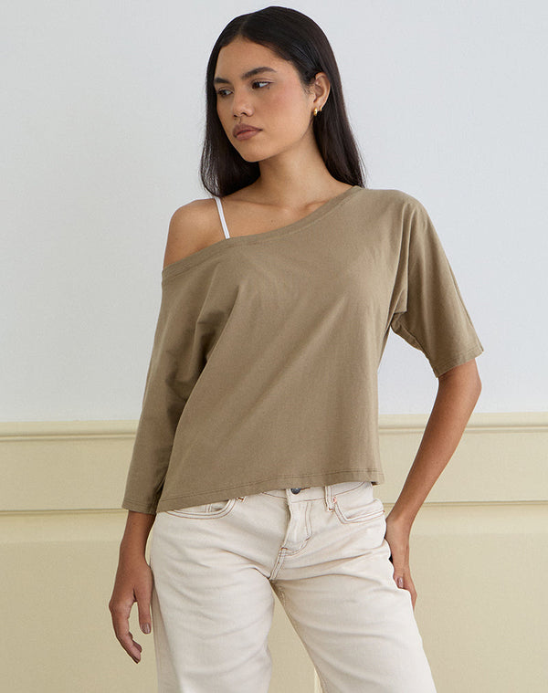 Motel Rocks Daimin Off The Shoulder Top In Jersey Khaki