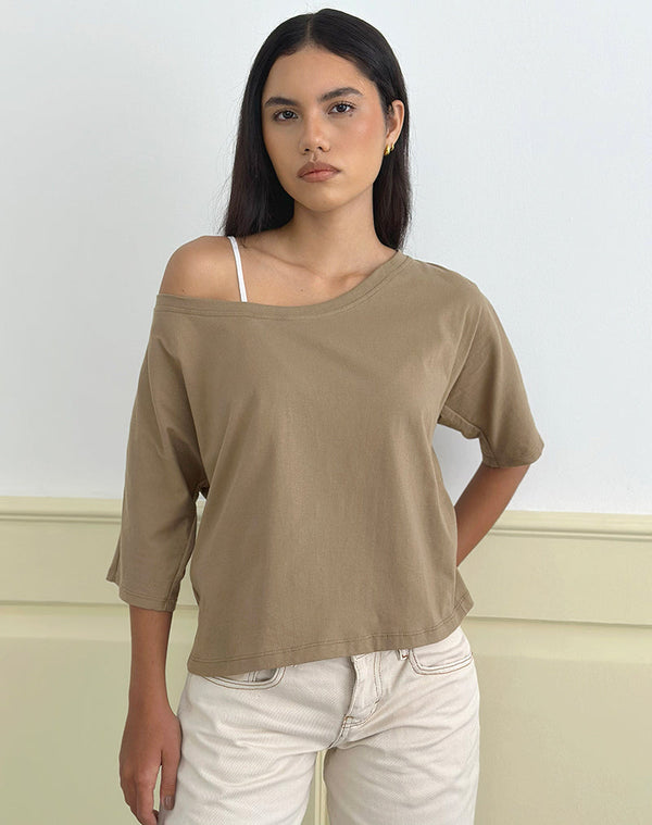 Motel Rocks Daimin Off The Shoulder Top In Jersey Khaki