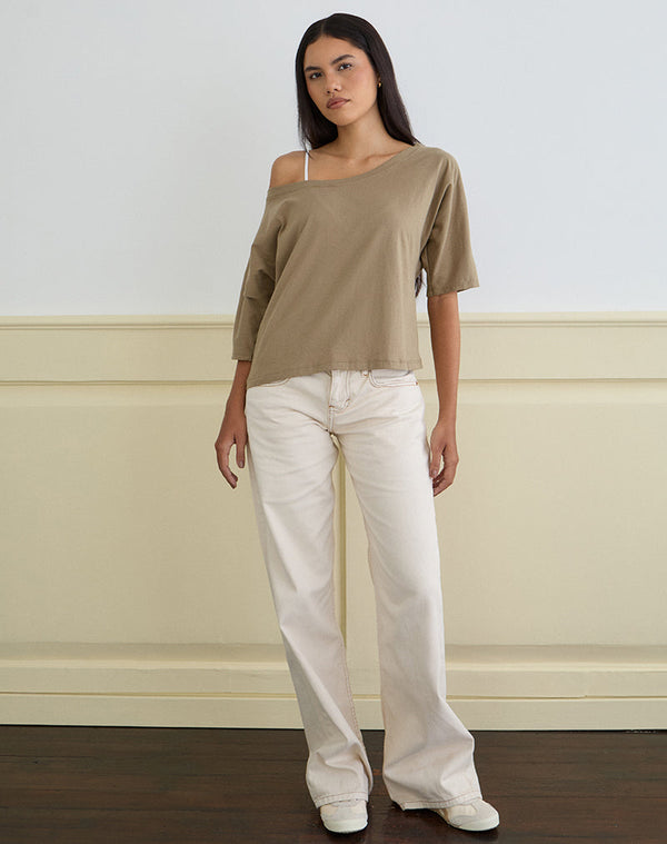 motel rocks Daimin Off the Shoulder Top in Jersey Khaki