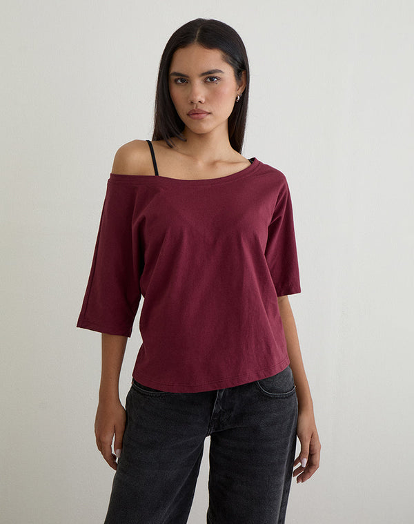 Motel Rocks Daimin Off The Shoulder Top In Jersey Maroon