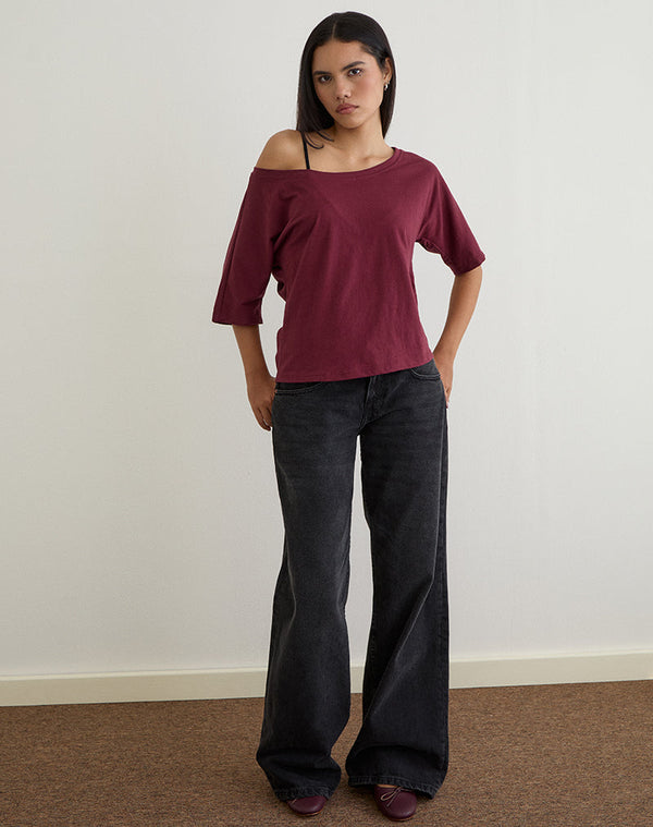 Motel Rocks Daimin Off The Shoulder Top In Jersey Maroon