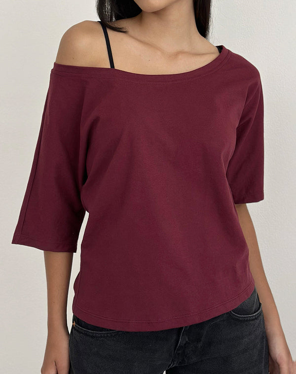 motel rocks Daimin Off the Shoulder Top in Jersey Maroon