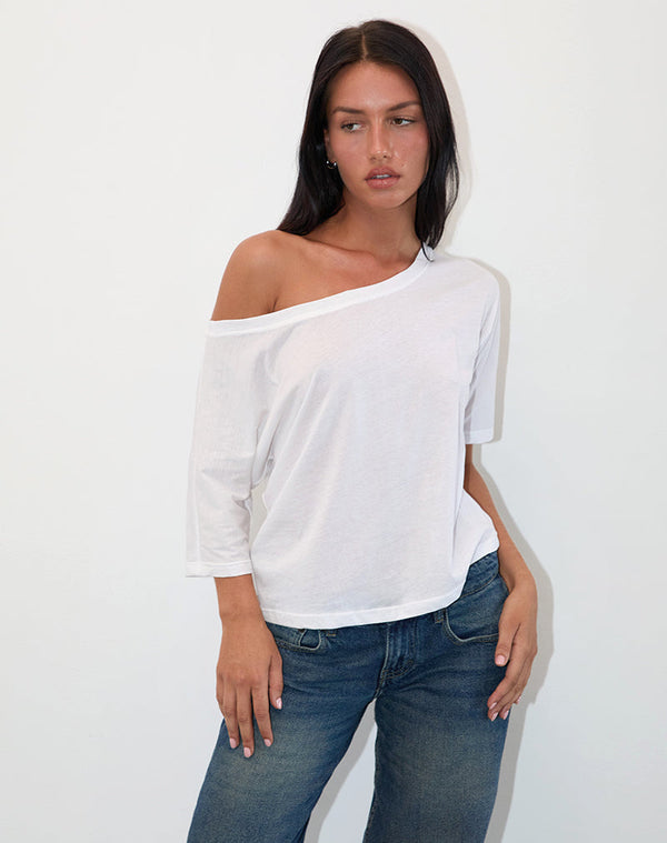 motel rocks Daman Off Shoulder Basic Jersey Top in White
