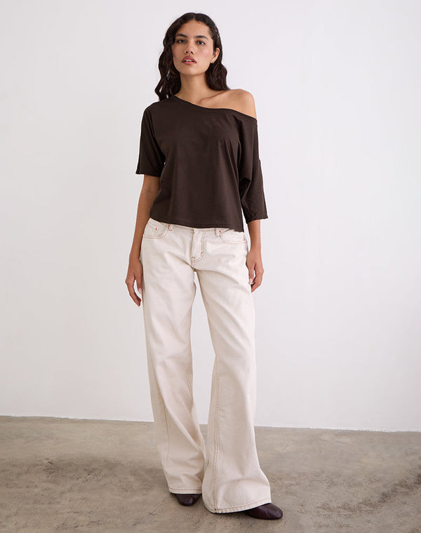 motel rocks Daman Off Shoulder Basic Top in Chocolate Brown