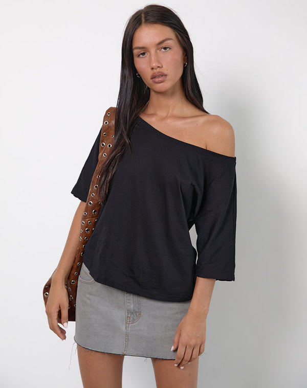 motel rocks Daman Off-The-Shoulder Basic Top in Black
