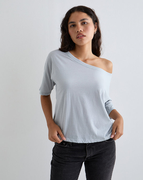 motel rocks Daman Off-The-Shoulder Basic Top in Light Steel