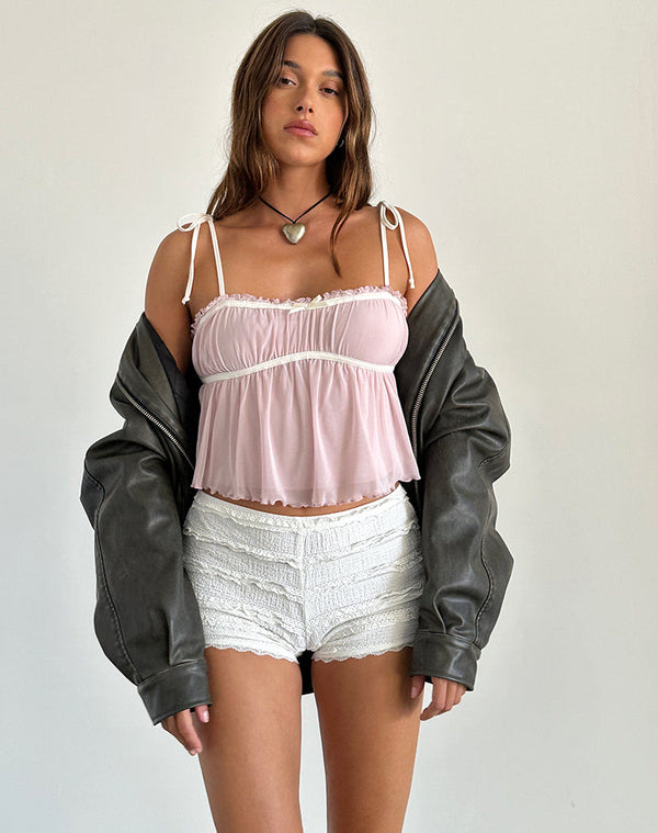 Motel Rocks Damaris Cami Top In Pink With Ivory Binding