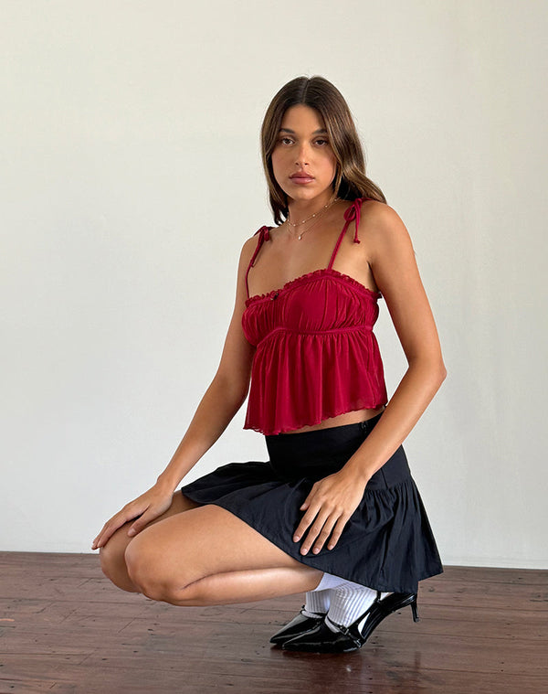 Motel Rocks Damaris Cami Top In Red Cherry With Red Binding