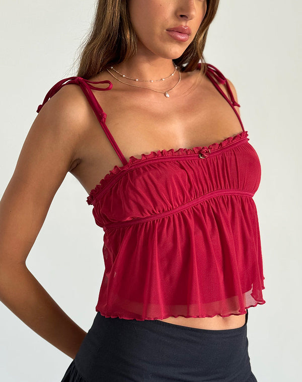 motel rocks Damaris Cami Top in Red Cherry with Red Binding