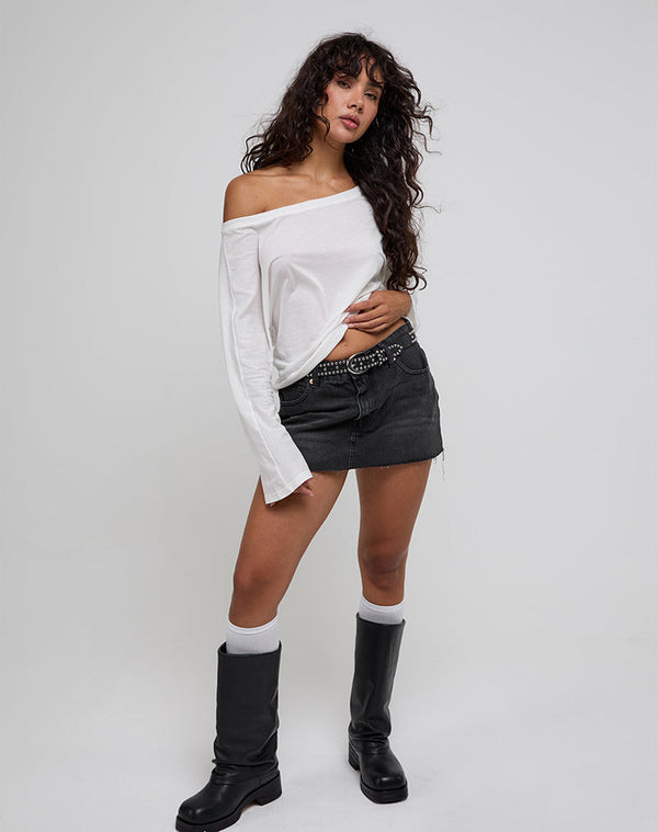 motel rocks Damian Off The Shoulder Long Sleeve Basic Top in Ivory