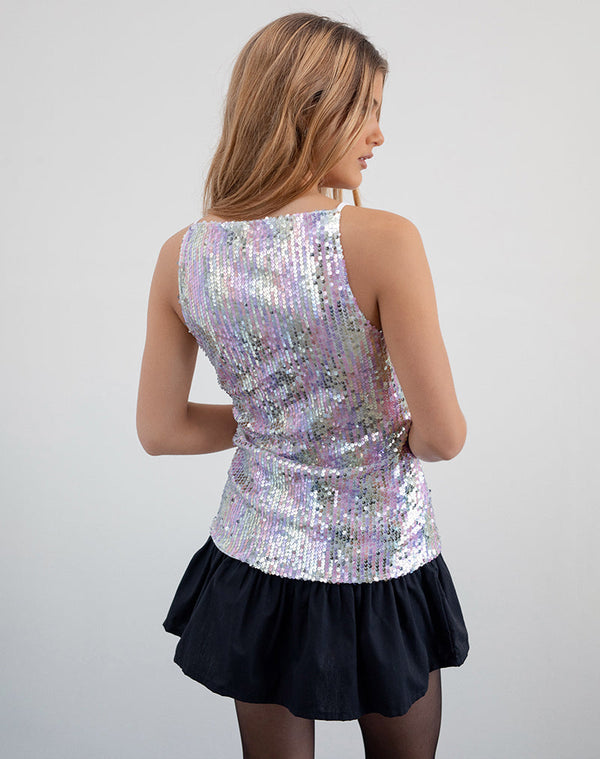 Motel Rocks Damske Vest Top In Clear Sequin Iridescent