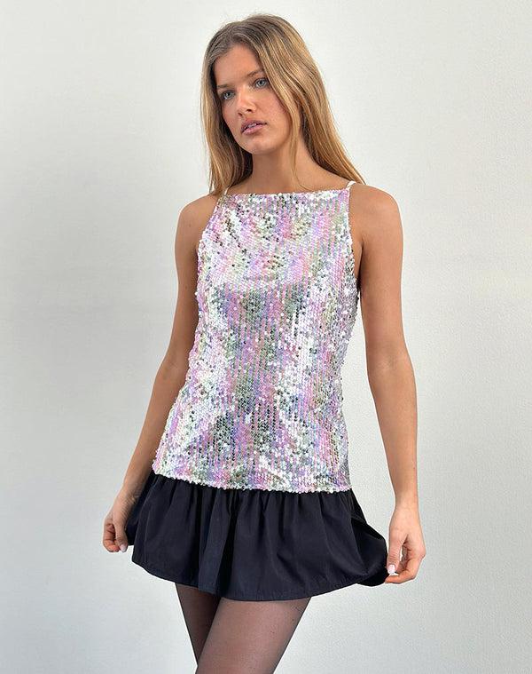 motel rocks Damske Vest Top in Clear Sequin Iridescent