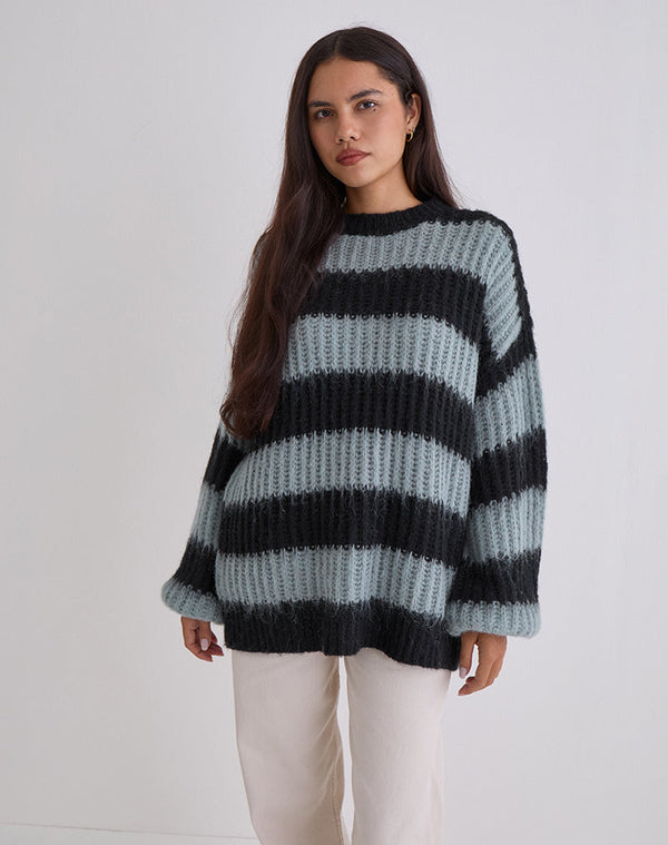 Motel Rocks Daren Jumper In Grey And Charcoal Stripes