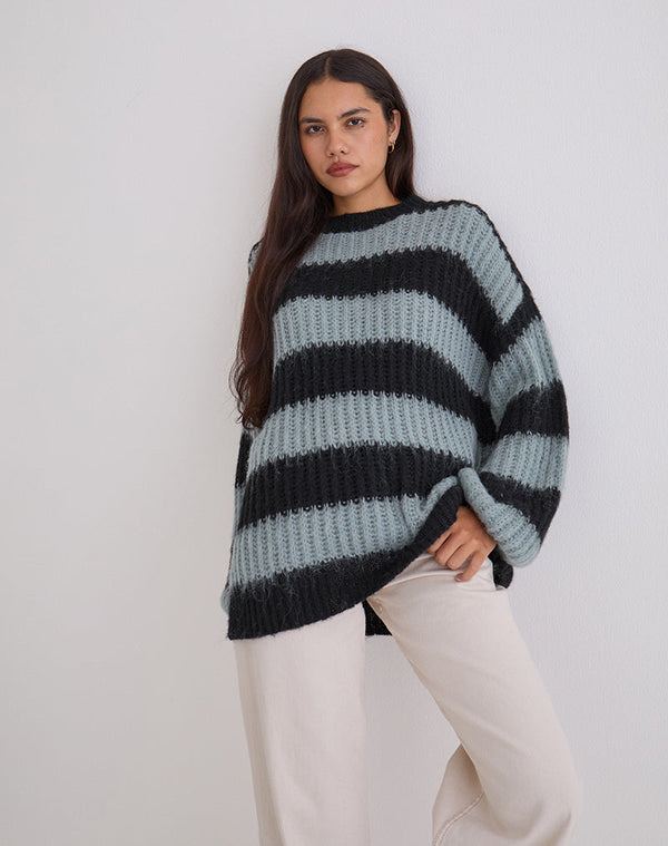 motel rocks Daren Jumper in Grey and Charcoal Stripes