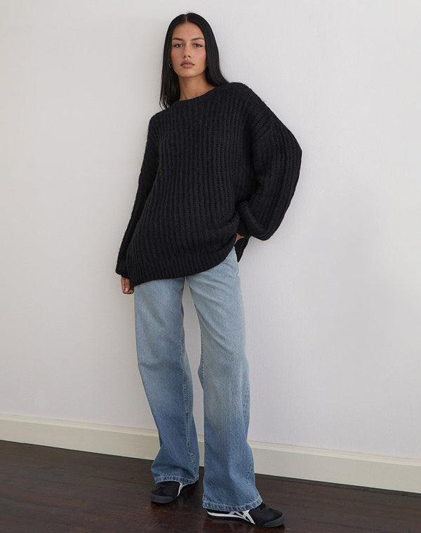Motel Rocks Daren Knitted Oversized Jumper In Black