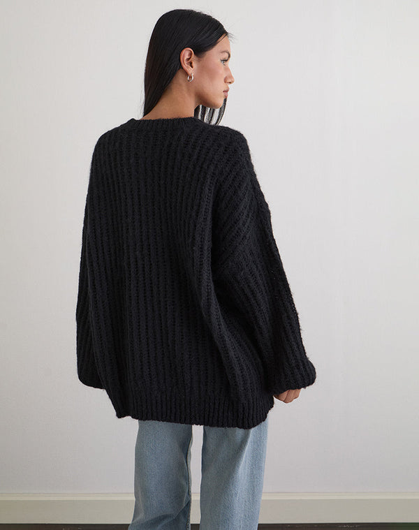 Motel Rocks Daren Knitted Oversized Jumper In Black