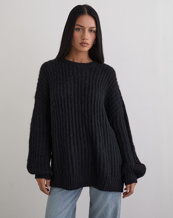 motel rocks Daren Knitted Oversized Jumper in Black