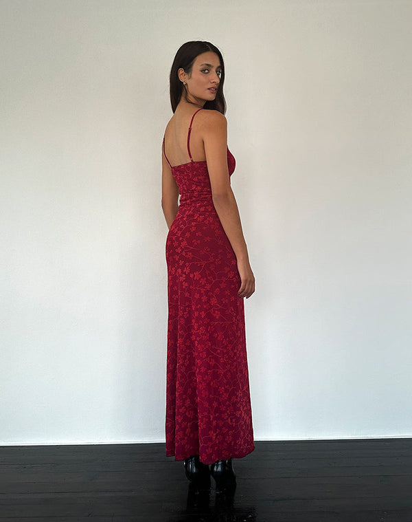Motel Rocks Darsih Cami Maxi Dress Red Grunge Floral Flock