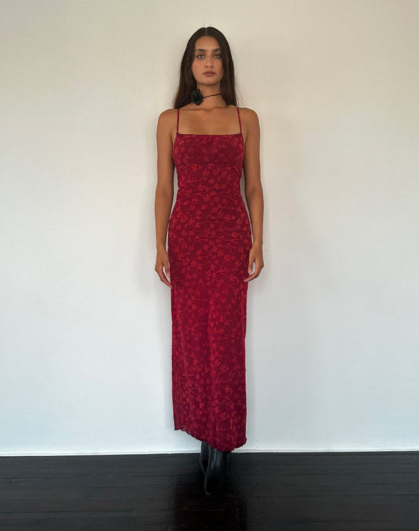Motel Rocks Darsih Cami Maxi Dress Red Grunge Floral Flock