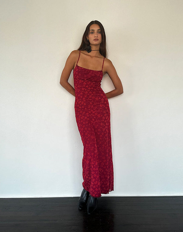 motel rocks Darsih Cami Maxi Dress Red Grunge Floral Flock
