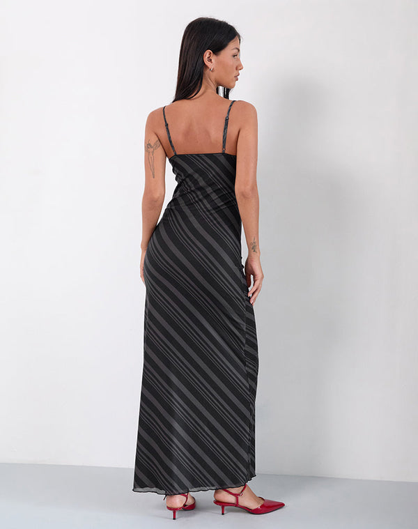 Motel Rocks Darsih Maxi Dress In Irregular Stripe Grey Black