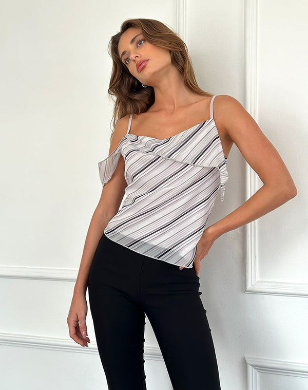 motel rocks Davila Cami Top in Diagonal Stripe Tonal Grey