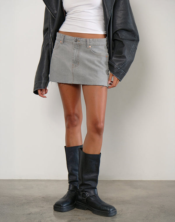 motel rocks Denim Raw Hem Mini Skirt in Grey Bleach