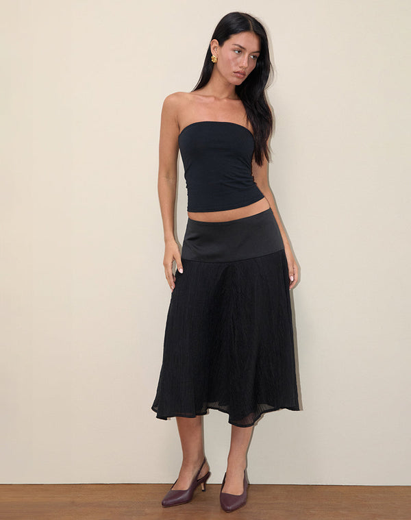 Motel Rocks Diera Satin Chiffon Midi Skirt In Black
