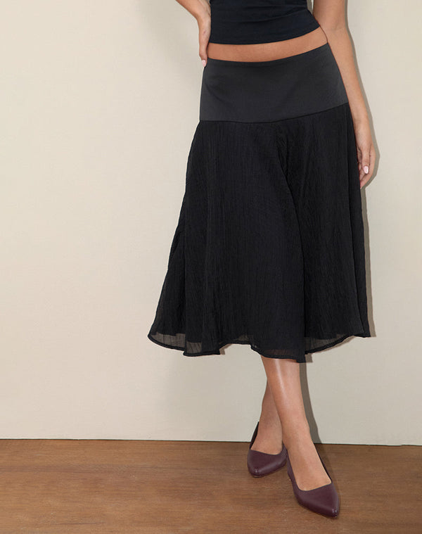 Motel Rocks Diera Satin Chiffon Midi Skirt In Black