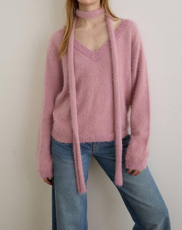 motel rocks Dikara Jumper with Scarf in Knit Dusty Pink