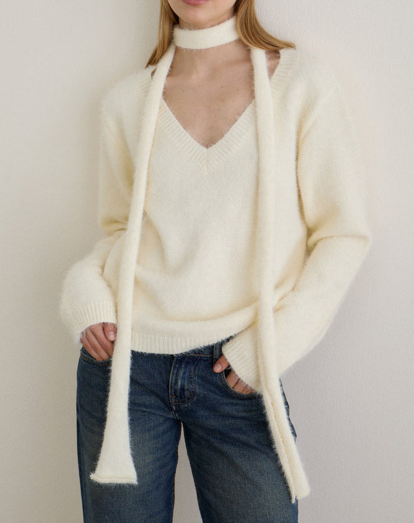Motel Rocks Dikara Jumper With Scarf In Knit Off White