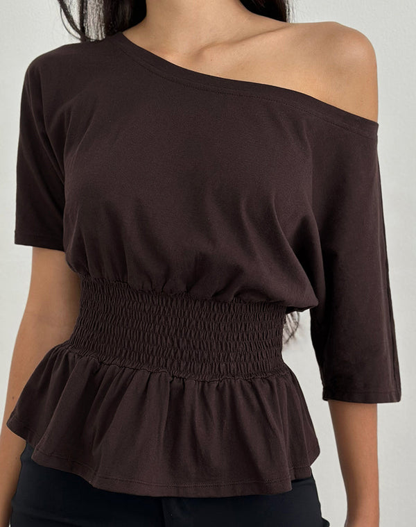 Motel Rocks Domani Off The Shoulder Top In Chocolate
