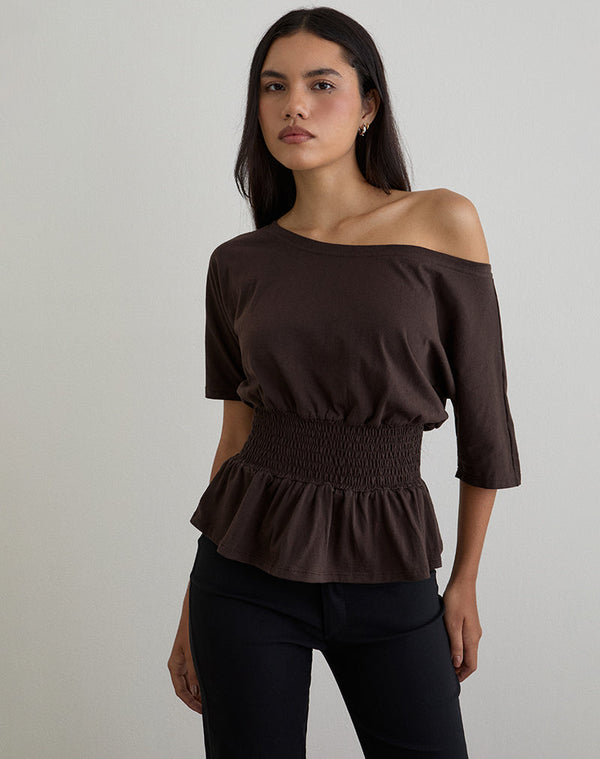 motel rocks Domani Off the Shoulder Top in Chocolate