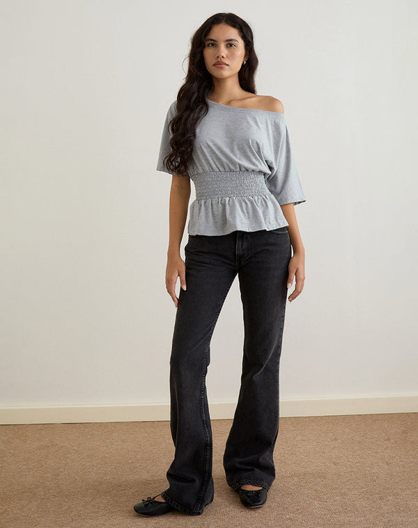 Motel Rocks Domani Off The Shoulder Top In Grey Marl