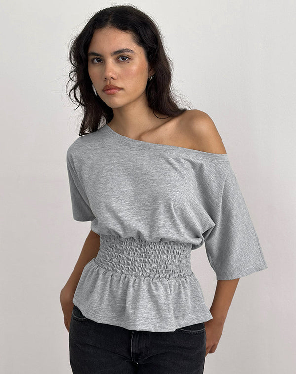 motel rocks Domani Off the Shoulder Top in Grey Marl