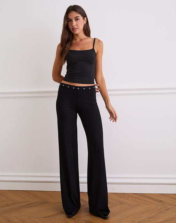 Motel Rocks Dorala Low Rise Trousers With Eyelets In Black