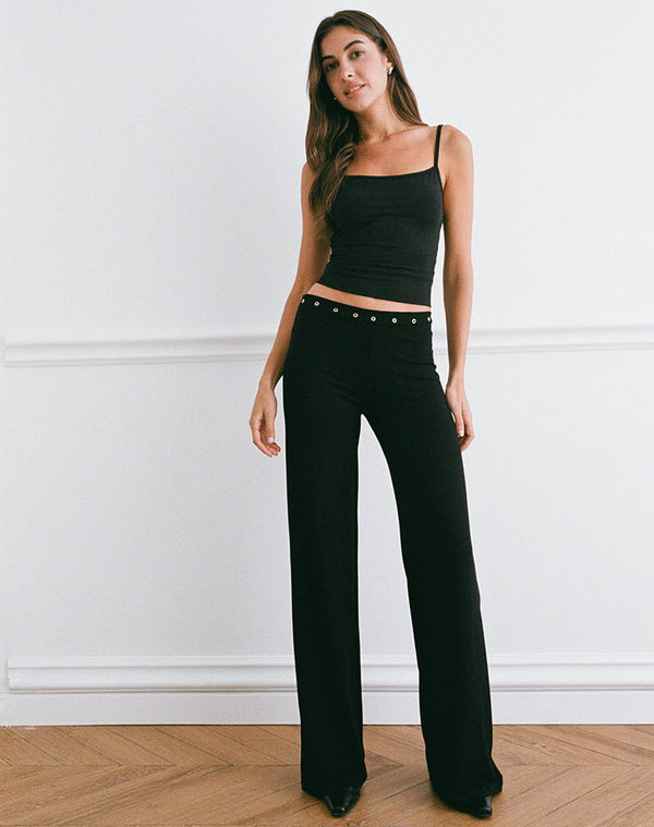 Motel Rocks Dorala Low Rise Trousers With Eyelets In Black